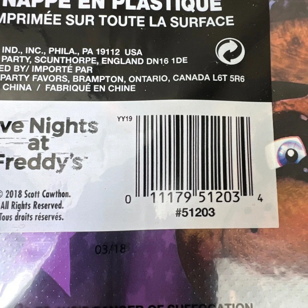 2018 Five Nights at Freddys Plastic Table Cover 54 x 84 Inch Party Supplies FNAF